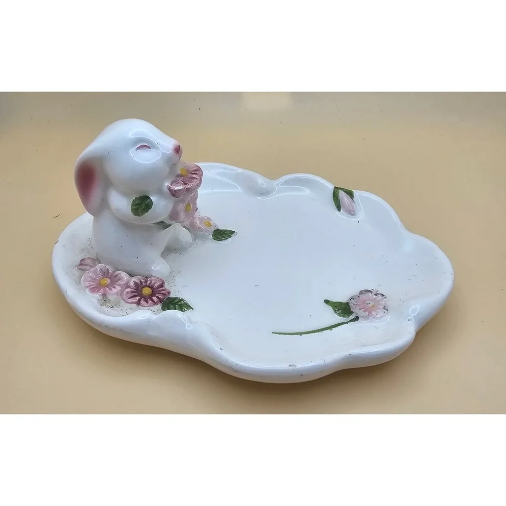 Avon Bunny Trinket Dish Ring Holder Floral Decor 1985 Easter Spring